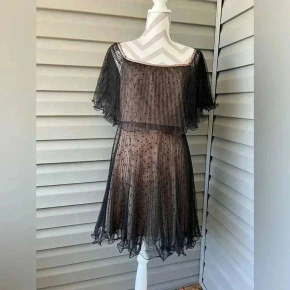 BCBGMaxAzria Dresses & Skirts - BCBG MaxAzria Black Mesh Polka Dot Party/Cocktail Dress Sz 6